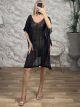 ShortSleeves Ve Knitted Dress-31/Black