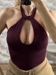 Lycra Elastic CutOut Bust Bodysuit-147612/Burgundy