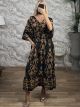 ShortSleeves Silk Maxi Dress-2632/Black&Camel