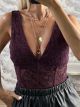 Lace Cups Bodysuit-49375/Burgundy