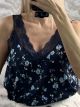 Floral Lace Lingerie Top/Navy Blue