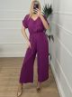Buttons Jumpsuit/Magenta