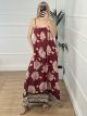  Viscose Maxi Leaves Dress/Burgundy