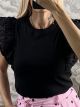 LacedSleeves Strassed Cotton Top-516/Black