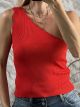 Knitted Waves OneShoulder Top/Red
