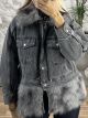 Denim Fur Details Jacket/Grey