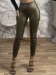 Leather Leggings Buttons-233/Khaki