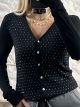 Knitted Ve Strass Cardigan-1719/Black