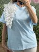 Satin Flower Strass T-shirt/Ciel