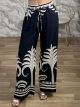 Wide PalmTrees Cotton Pants-2513/Navy Blue