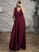 Wide ButtonBack Ve Jumpsuit-35319/Burgundy