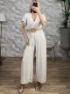 Muslin Crepe Belt Jumpsuit-51937/Vanilla