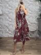 Cotton Tied Midi Dress-20660/Burgundy