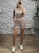 Velvet Bear Strass Top&Shorts Set/Beige