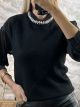 Sleeveless Knitted Pearls Top/Black