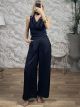 Satin Drape Pants Set/Navy Blue