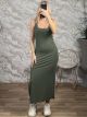 Rip Viscose Maxi Dress-3112/Khaki