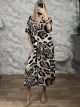 Animal ShortSleeves Midi Dress/Big Leopard