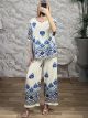 Wide Cotton Boho Pants Set-2552/Ecru&Blue