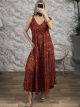 Boho Silk TiedStraps & Gold Print Maxi Dress-6262/Ecai