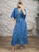 Silk GoldPrints ShortSleeve Maxi Dress-2620/Blue