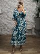 ShortSleeves Silk Maxi Dress-2632/Petrol&White