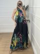 Pleated Maxi Satin Dress/Black