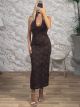 Halter Lace Elastic Maxi Dress-49311-66/Chocolat