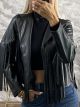 Fringe Leather Jacket-12863/Black
