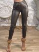 Leather Tight Pants Buttons-769/Choco