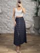 Viscose LittleFloral Button Maxi Skirt-20156/Navy Blue