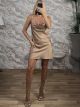Draped Satin Mini Dress/Gold