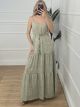 Casual Maxi Print Dress-1330/Khaki
