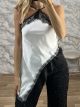 Satin Asymmetrical Lace Lingerie Top-9202/White