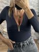 Metallic Ve Bodysuit/Dark Grey