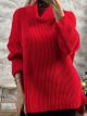 Knit Wide Neck Sweater/Red