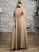 Wide ButtonBack Ve Jumpsuit-35319/Beige