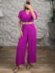 Muslin Crepe Belt Jumpsuit-51937/Magenta