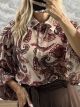 Muslin Balloon Sleeves Shirt-36020/Beige&Burgundy