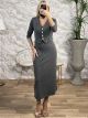 Elastic Vest Buttons Dress/Grey