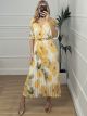 Muslin Floral Pleated Dress/Yellow