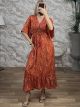 Silk GoldPrints ShortSleeve Maxi Dress-2620/Orange