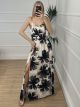 Backless Bow Dress-Floral/Black
