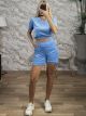 Velvet Bear Strass Top&Shorts Set/Ciel