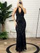 Openback Sequins Mermaid Dress/Black