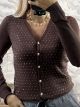 Knitted Ve Strass Cardigan-1719/Chocolat