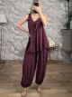 Necklace Viscose Balloon Pants Set-26223/Burgundy