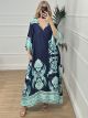 Oversized Pattern Satin Dress/Blue