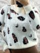 Mohair Leopard Pearls Sweater/White