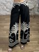 Wide PalmTrees Cotton Pants-2513/Black